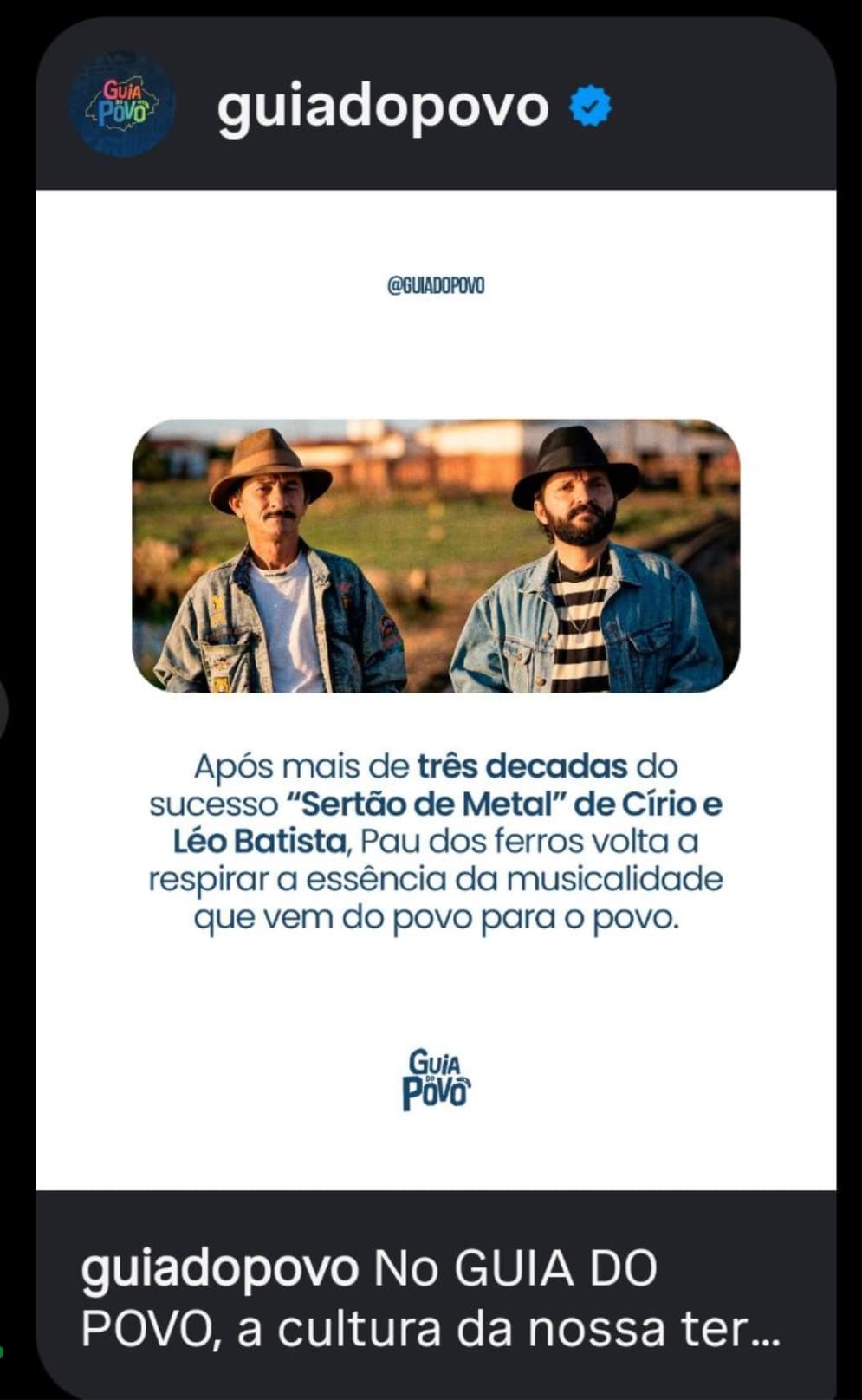 Publicação nas redes sociais sobre suposto vácuo de 30 anos na produção musical de Pau dos Ferros